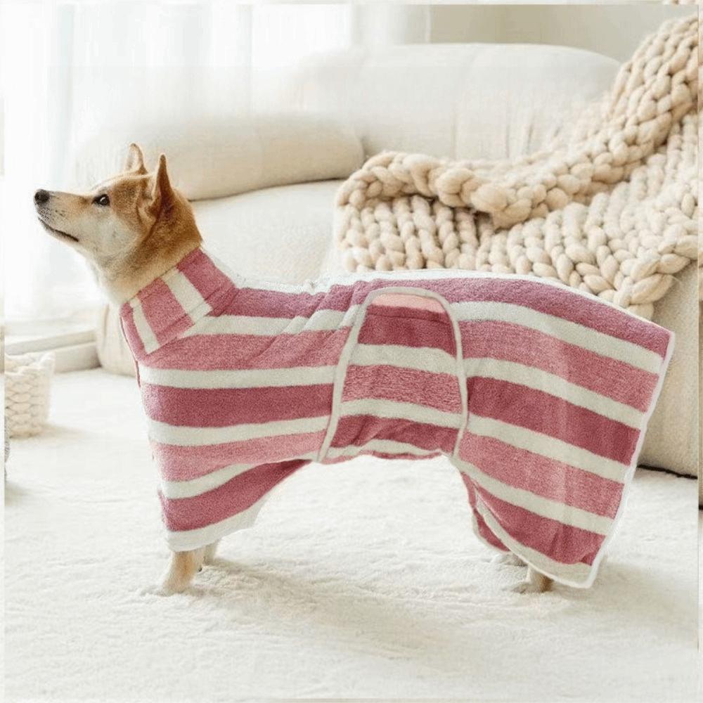 

Super Absorbent Coral Velvet Towel Soft Striped Quick-Dry Dog Bathrobe with Adjustable Belly Strap Thickned Dog Towel S рожевий