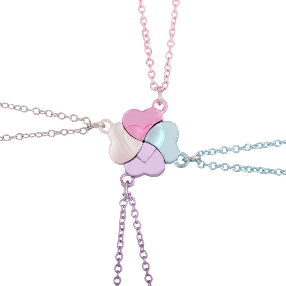 Lovecryst 4Pcs/set Fashion Lucky Four Leaf Clover Stitching Best Friend Bestie Necklace for Girls Fashion Friendship Gifts