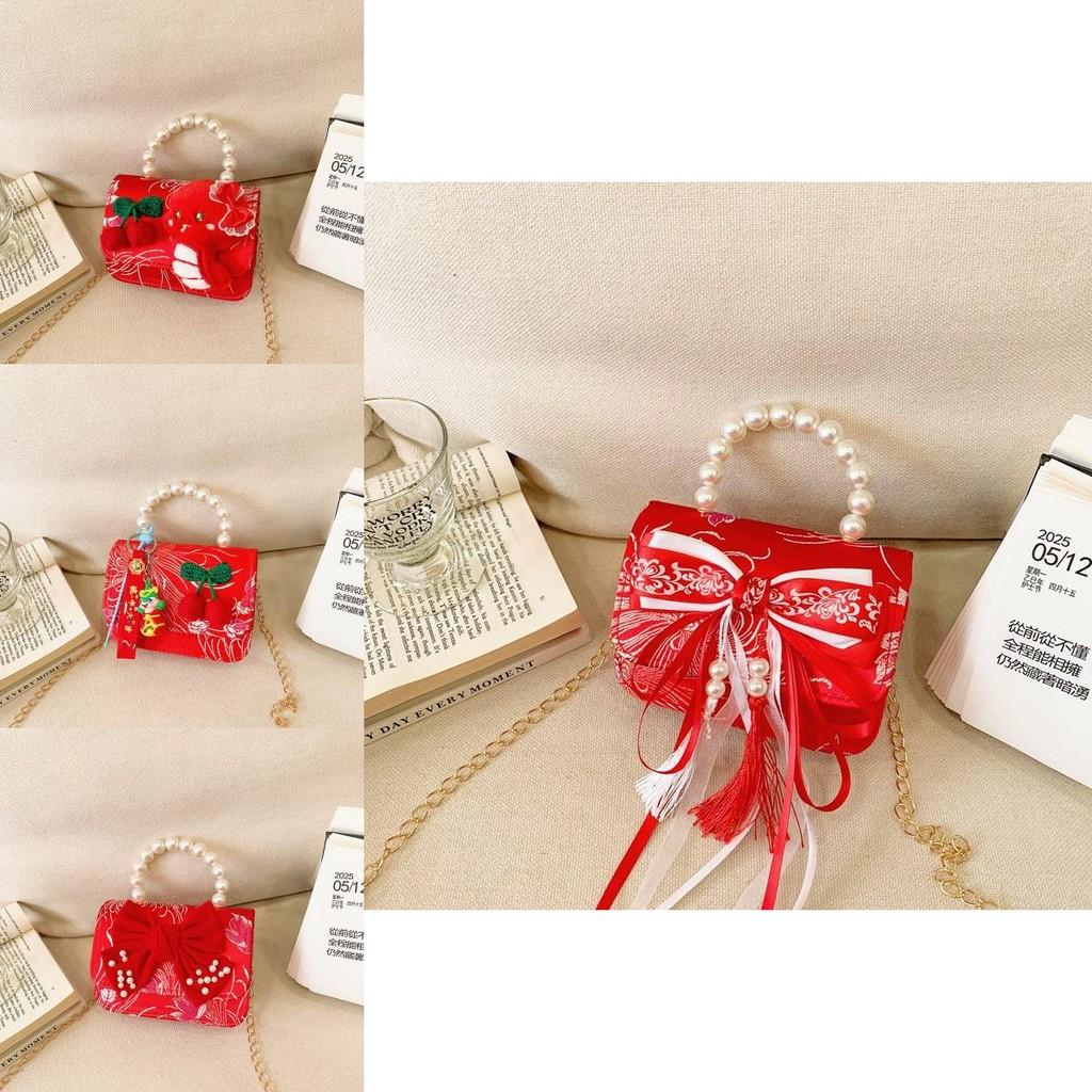 Kids Red Delightful Handbag With Stylish Chain And Charming Bow For Style Daily