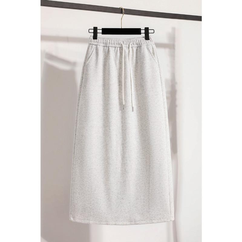 DIMANAF Übergröße Lange Röcke Damen Elastisch Lässig Locker Baumwolle Basic Uni 2025 Herbst