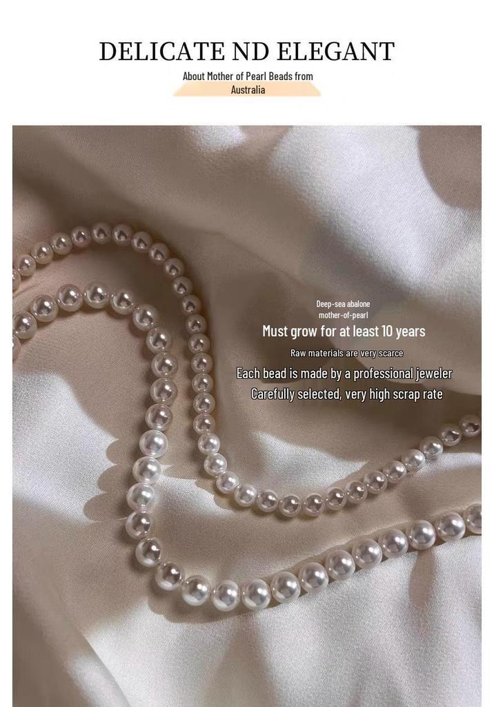 Natural Mother-of-Pearl Necklace with 925 Silver Sapphire Clasp, High Luster Shell Pearls, and Australian White Pearls.