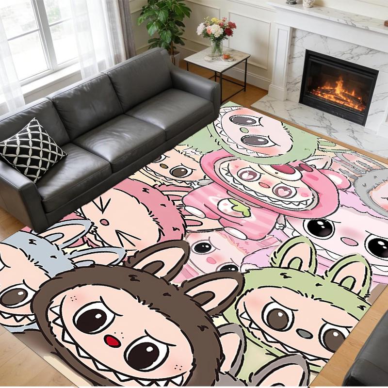 Anti‑Slip Crystal Velvet Floor Rug, Labubu Design Carpet for Indoor Living Bedroom Home Decoration
