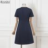 ZANZEA Women Summer Round Neck Casual Short Sleeve A-line Dress