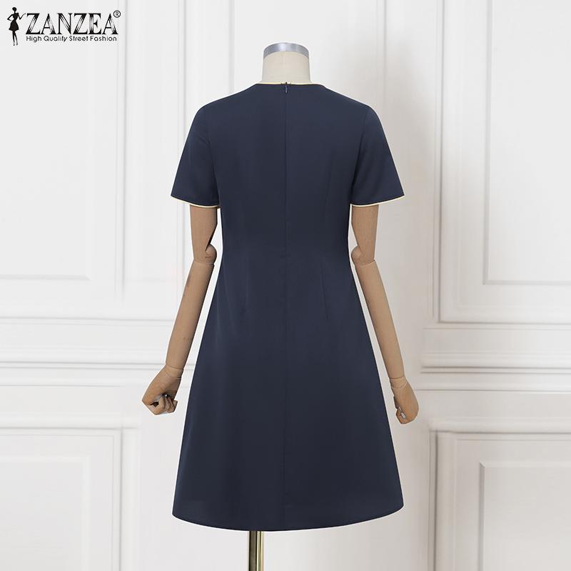 ZANZEA Women Summer Round Neck Casual Short Sleeve A-line Dress