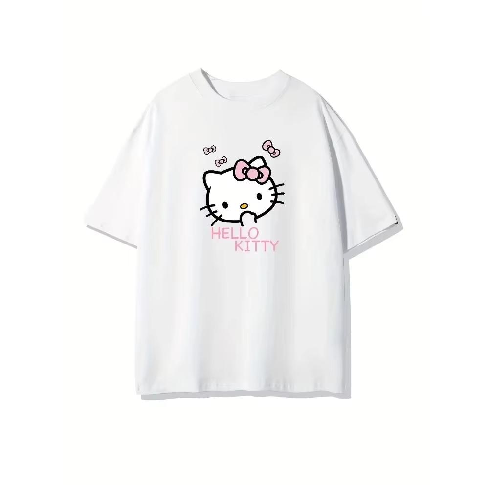 

2026 Summer Hello Kitty Simple Cute Printed ShortSleeved Comfortable summer loosefitting Womens clothing S