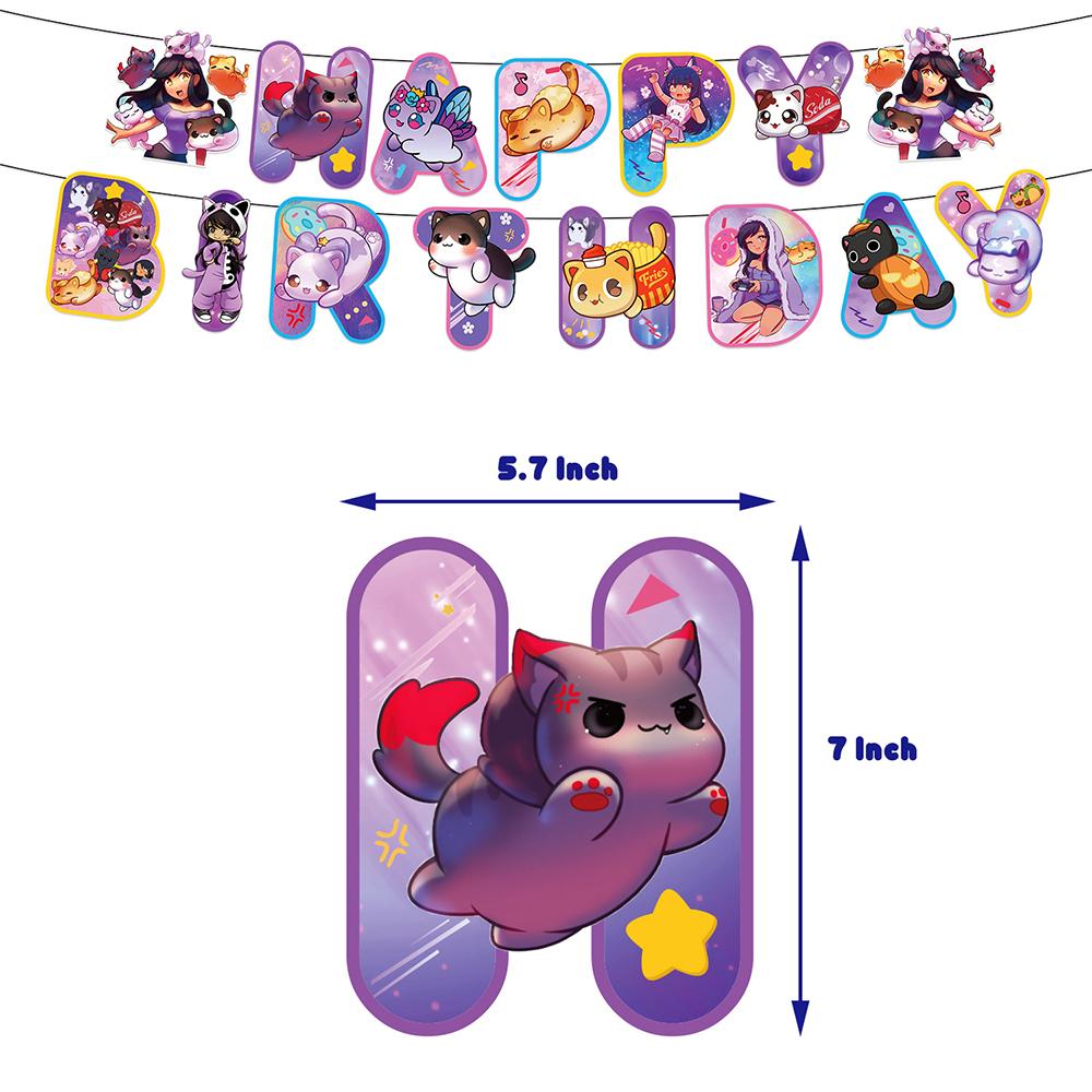 34 Pcs Aphmau Plushies Cat Party Supplies Include Cake Topper Banner Balloons
