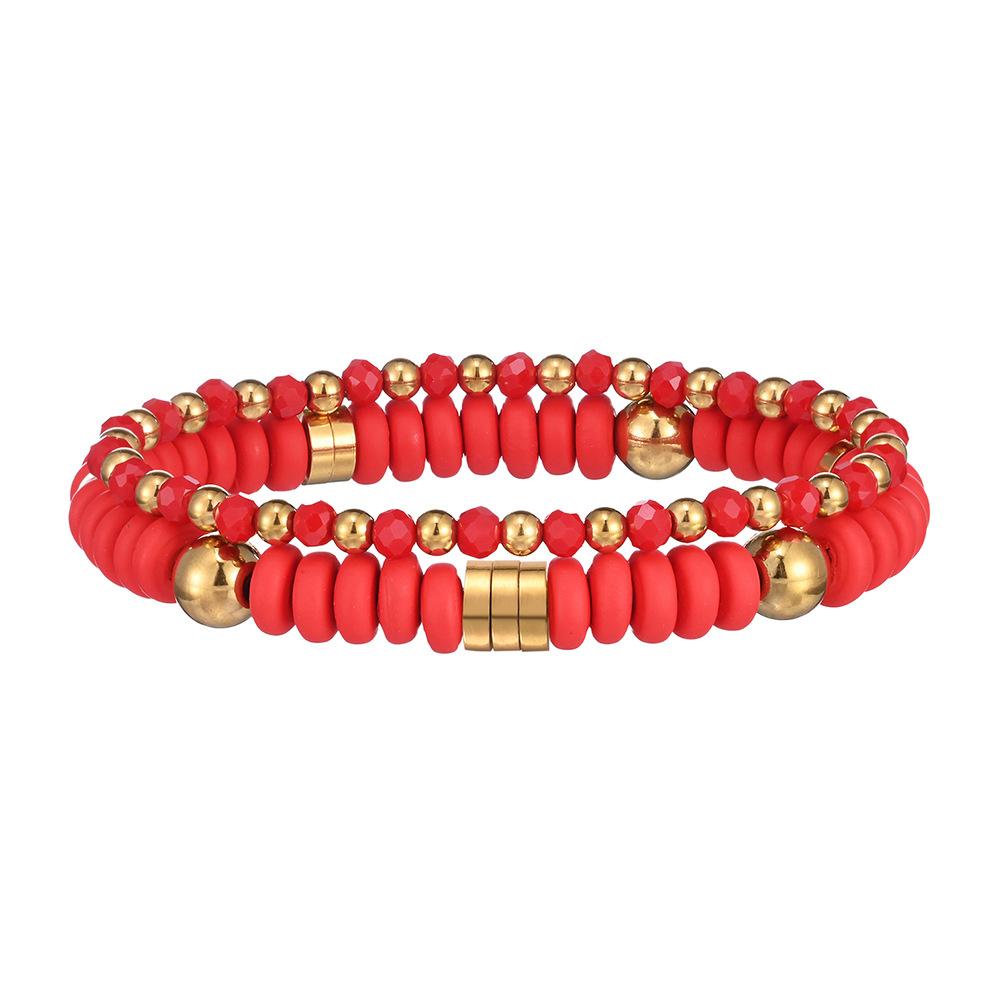 Trendy Matte Wheel Bead Stretch Bracelet Double Layer Stackable Style Bracelet for Women A1