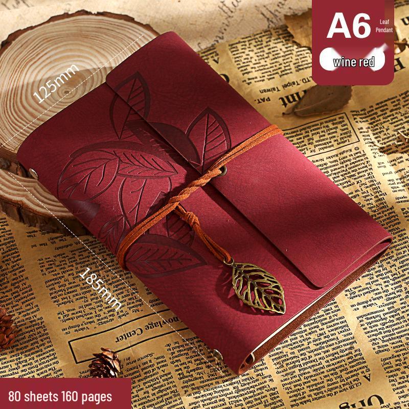 Retro Leaf Creative Diary: Cowhide Paper Gift Set for Students & Teachers - Convenient Sketch Notebook