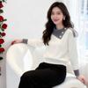 High-end Contrasting Color Warm Sweater Women's Short Autumn and Winter Lapel New Fashion Style Versatile Top