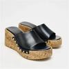  Wood grain Wedges slipper slides shoes Women high heel slipper sandals platform casual comfortable espadrilles mules
