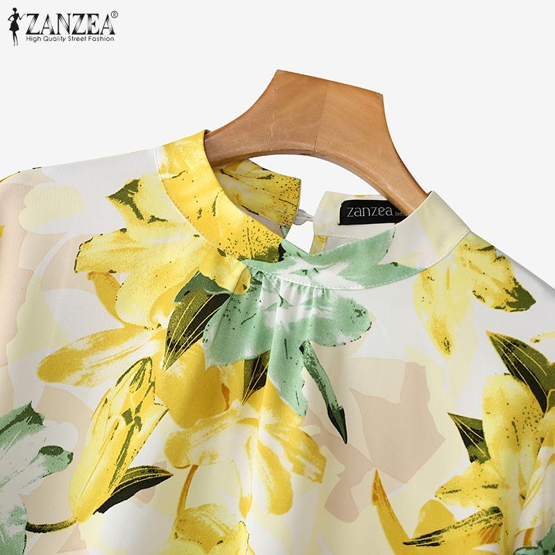 ZANZEA Women Casual Round Neck Lantern Long Sleeve Floral Print Blouses