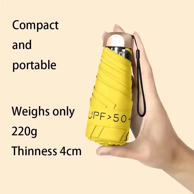 Small Pocket Folding Capsule Vinyl Travel Rain Umbrella, UV Protection Sun Shade, Mini Sun Parasol