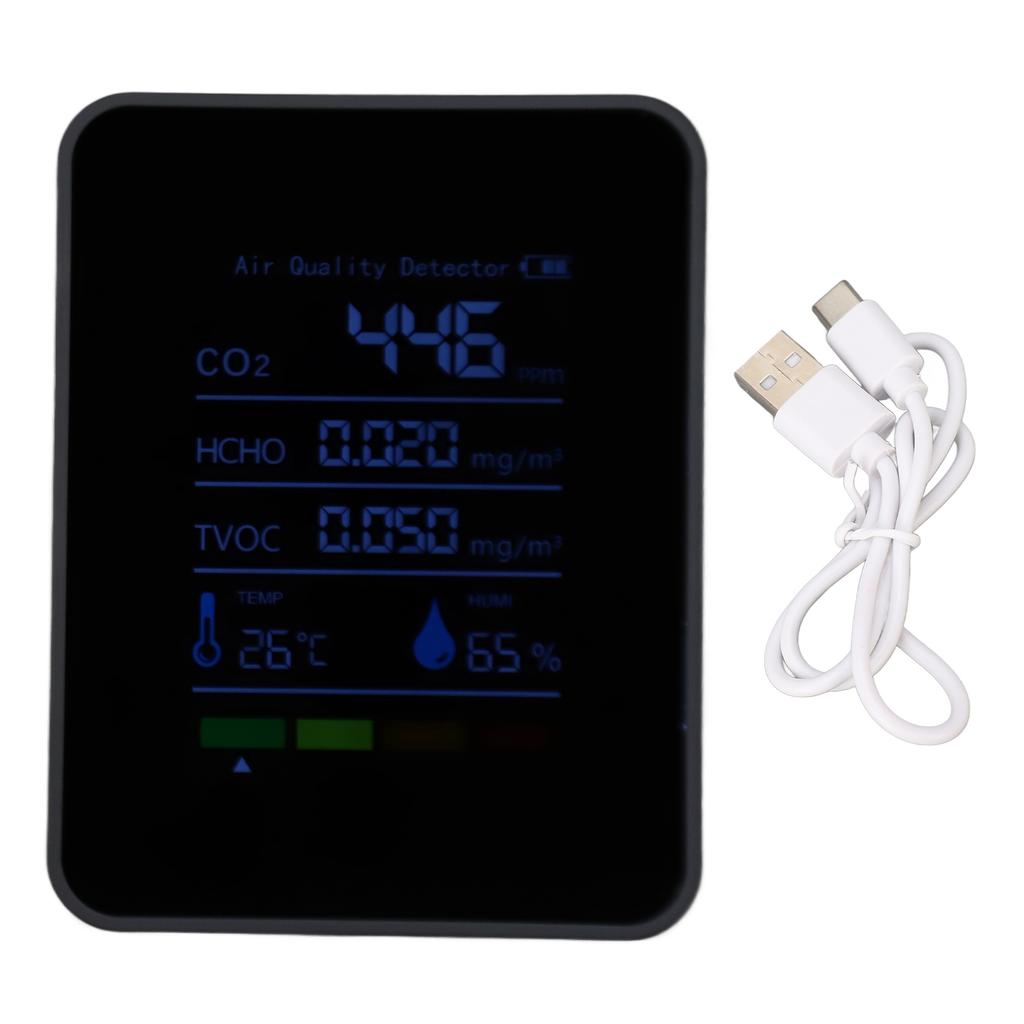 CO2 Detector Portable Battery Operated Carbon Dioxide HCHO TVOC Temp Humi 5 In 1 Meter Air Quality Monitor