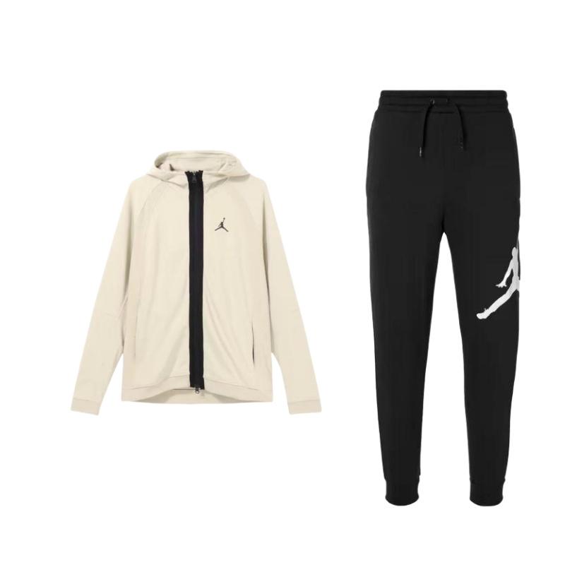

Jordan Comfortable Solid Color Hoodie With Drawstring And Cuffed Mid-Waist Long Pants Casual Sports Set Men sets DA6804-010+DQ7324-206 M