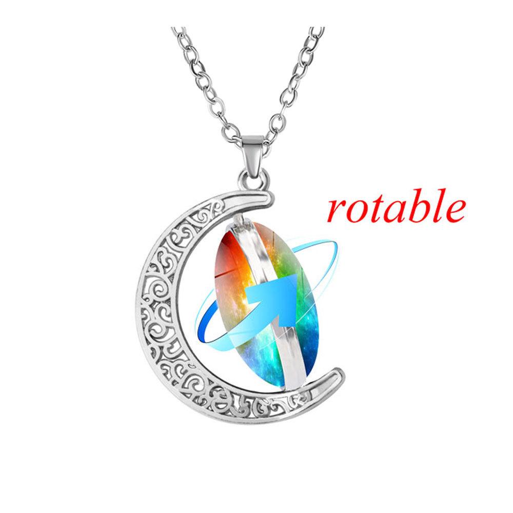 Collana con Pietra Preziosa a Forma di Luna Crescente Ciondolo Rotante Double-sided Accessori di Coppia di Alta Gamma
