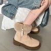 Comemore Fur Padded Thick-soled Snow Boots Women's 2025 New Winter Warm Cotton Shoes Casual Middle Heel Side Zipper Female Botas