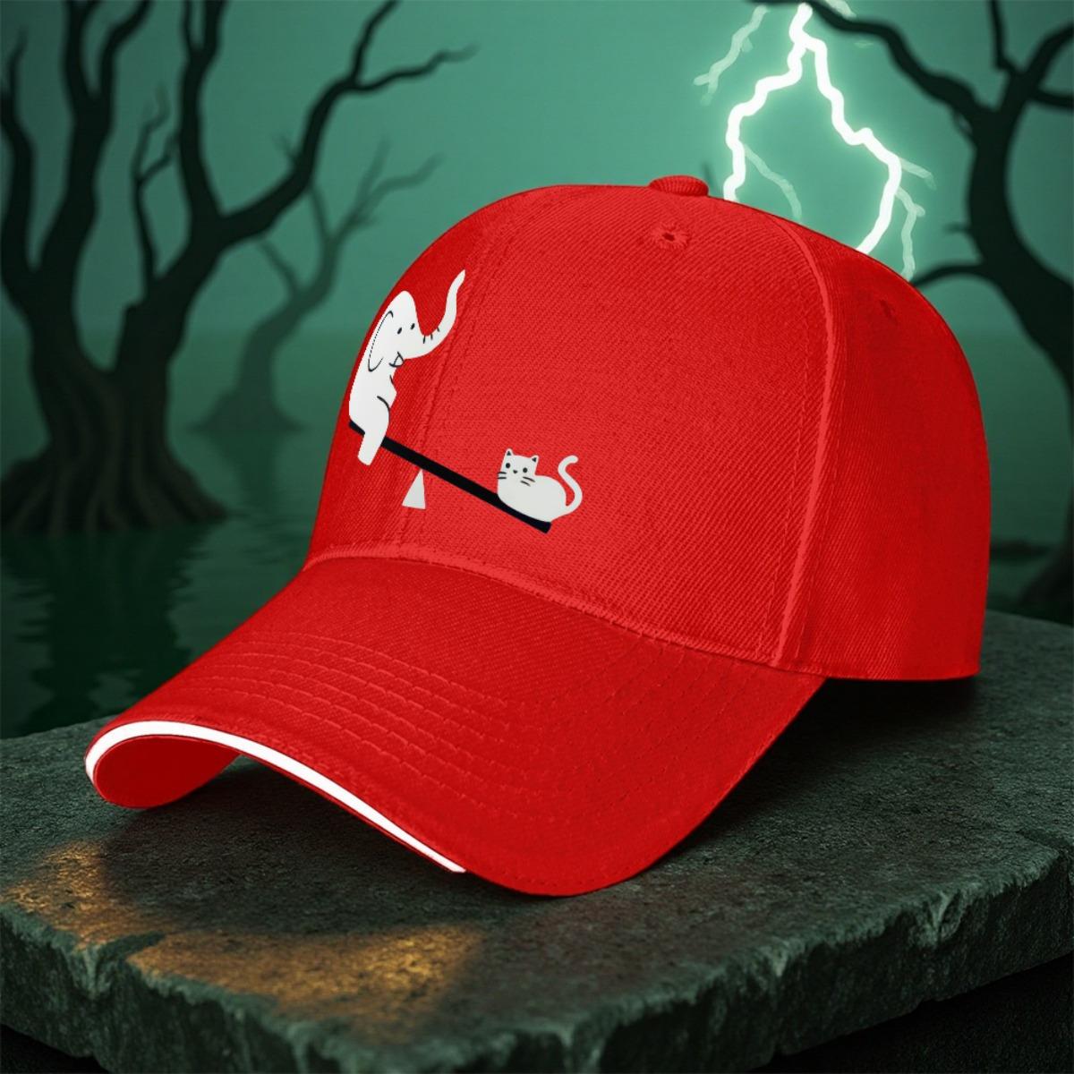 

Elephant Cat Seesaw Balance Graphic Baseball Cap Polyester Casual Golf Streetwear Unisex Hat One Size
