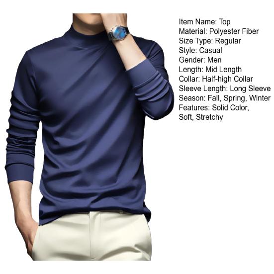 Frühling Herbst Herren Top Halsschutz Halbhoher Kragen Slim Fit Dehnbarer Langarm Pullover Basic Sweatshirt für Home Sports Gym Street Wear