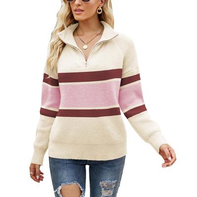 Women Quarter Zip Pullover Sweater Long Sleeve Loose Fit Stylish Knit Pullover Top for Autumn