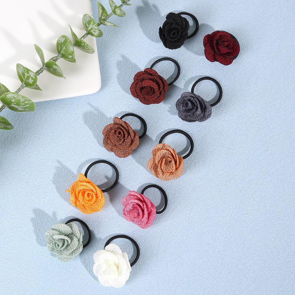 10Pcs Sweet Flower Elastic Hair Bands Camellia Floral Hair Ties Cute High Elasticity Scrunchies Girls Kids Children Accessories