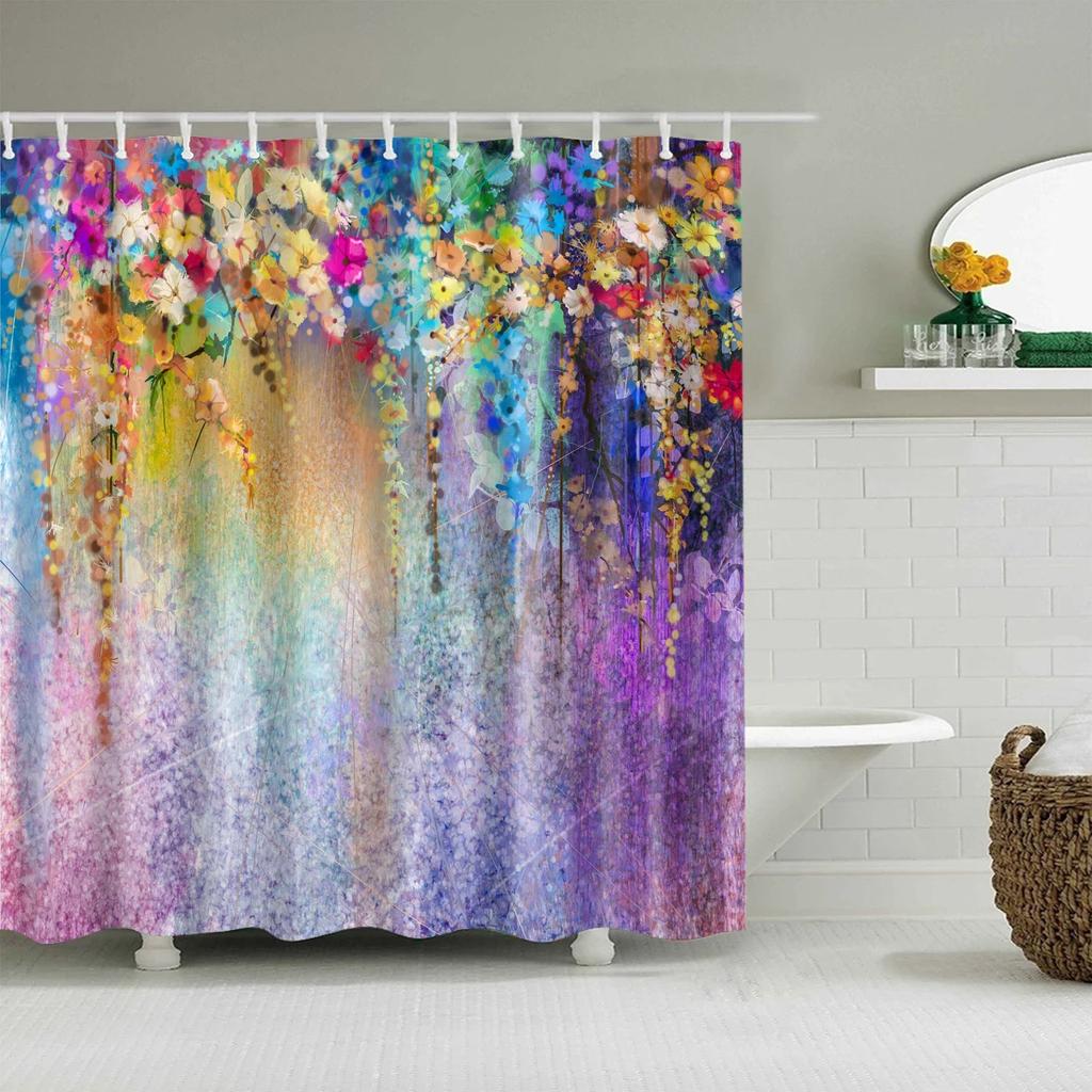 Plant Leaves Bathroom Shower Curtains Waterproof Hooks Hanging Curtain Bath Screen Decor Flowers Tree Print Shower Curtain.