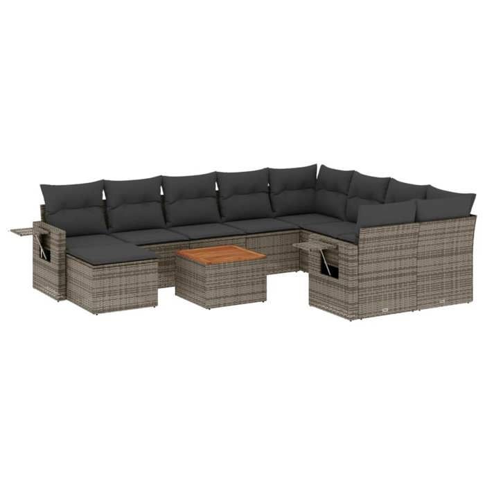 VidaXL Salon de Jardin avec Coussins 11 pcs, Canapés de Terrasse, Ensemble de Meubles de Patio, Mobilier d'Extérieur, Gris 3224856