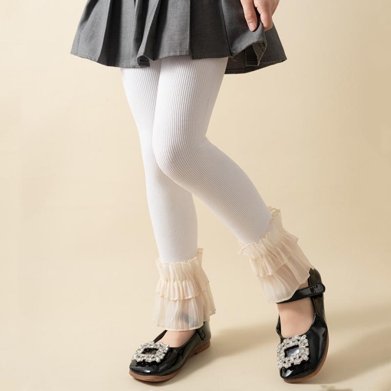 Baby Girls Leggings Lace Pants Kids Cotton Solid Ruffle Lace Children Tights Casual Pantyhose Trousers Spring Autumn