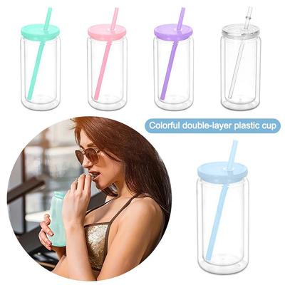 16OZ DIY Snowglobe Tumbler with Pre Drilled Hole Reusable Plastic Water Bottles Break-Resistant Mason Jar Cups for Holiday Gifts