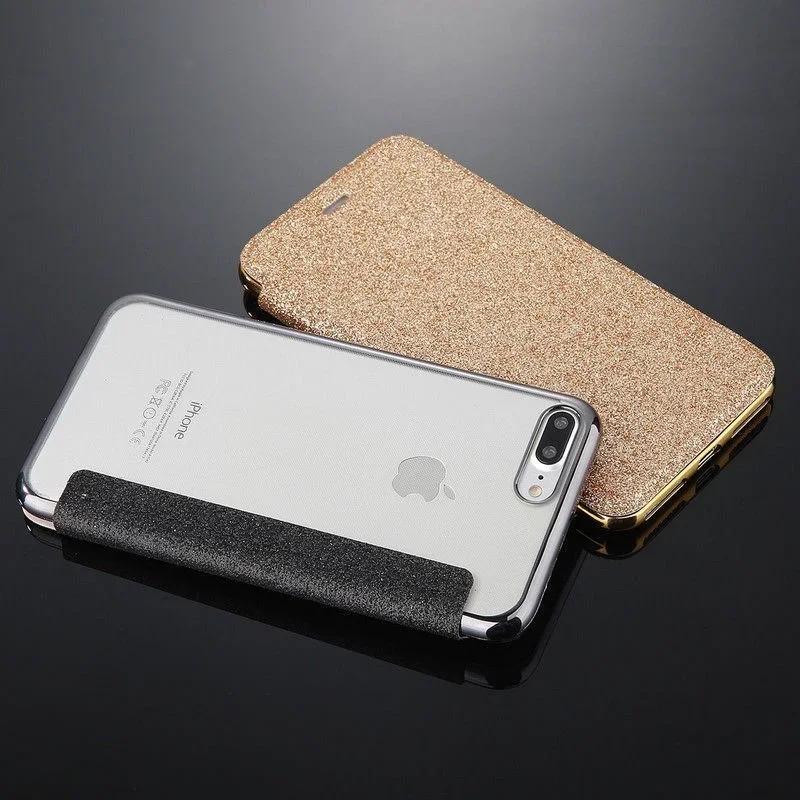 Luxury Glitter Leather Flip Wallet Case For iPhone 16 Pro Max 15 Plus 14 13 12 11 XS XR X SE 2025 Clear Bling Back TPU Cover