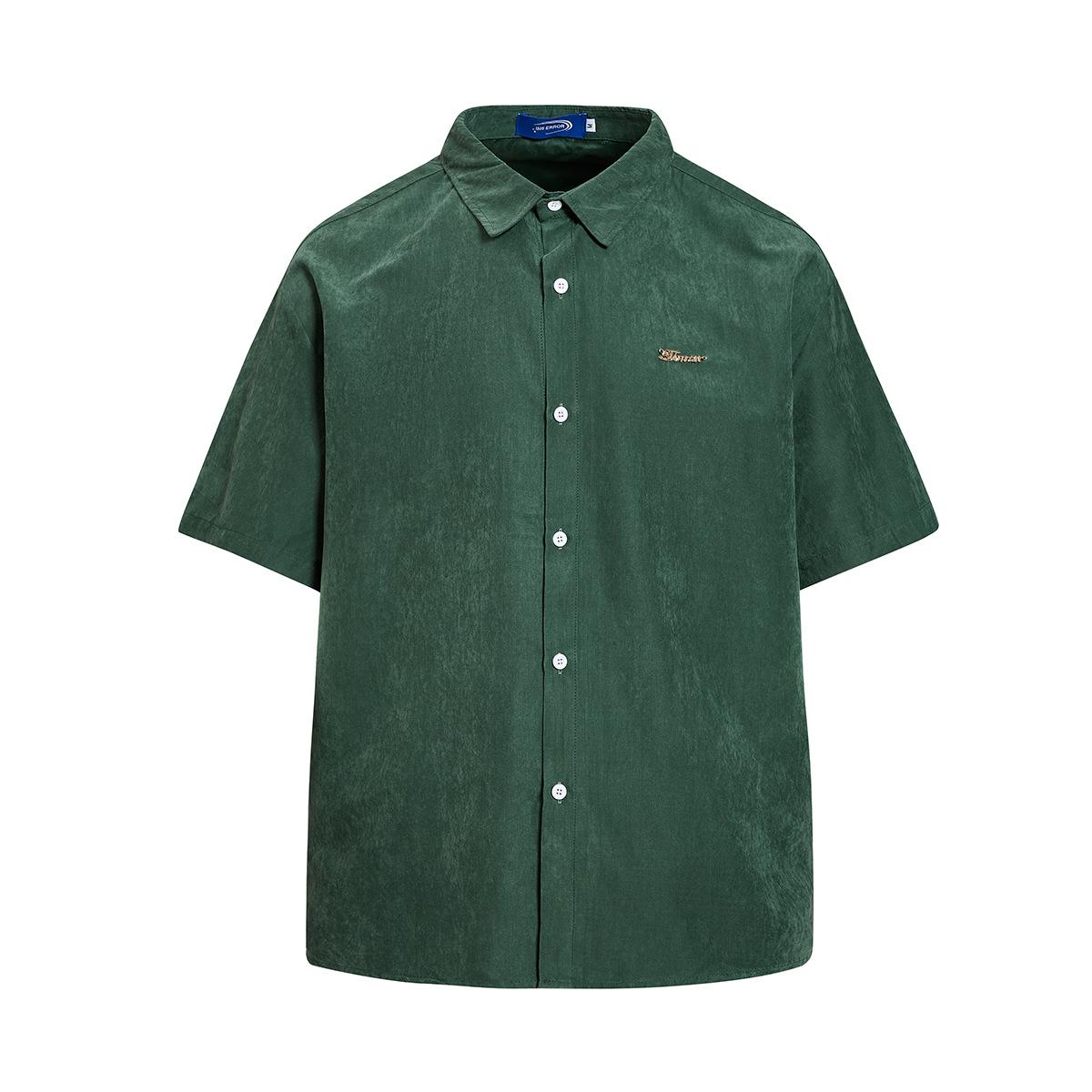 Summer American medieval style simple and versatile short-sleeved shirt daily professional shirt M зелёный