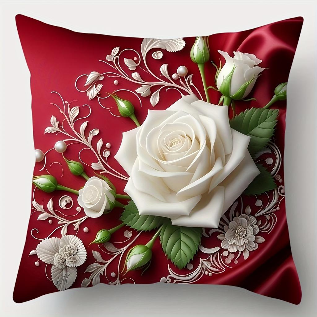 1/4Pc Valentine'S Day Throw Pillow Cover Rose Square Cushion Case 45X45Cm Printing Valentine'S Day Decoration Pillowcase