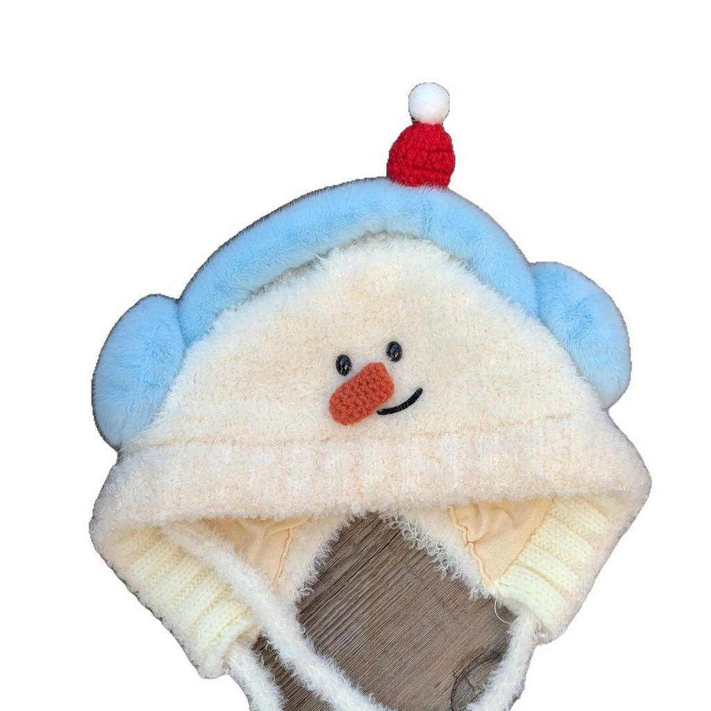 Cute snowman cartoon plush pullover hat children winter warm strap ear hat cycling cold-proof pullover hat