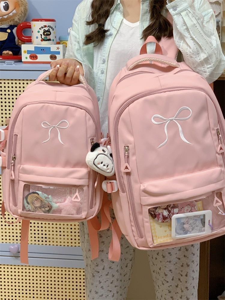 Mädchenrucksack mit gestickter Schleife und Nylon für die Schule