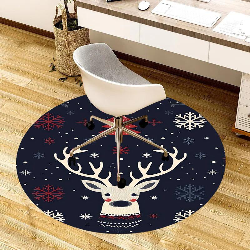 1pc Christmas Deer Snowflakes Round Carpet, Perfect for Decorating Chairs, Living Rooms, Or Bedrooms, for Living Room.012
