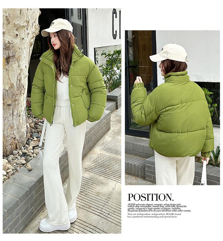 Jachetă de iarnă groasă, călduroasă, de damă, casual, scurtă, cu guler înalt, rezistentă la vânt