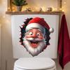 Creative Bathroom Renovation Stickers Funny Santa Toilet Sticker, Christmas Lid Decal, Self-Adhesive, 3D Merry Decor Hole Waterproof PVC Wall Sticker