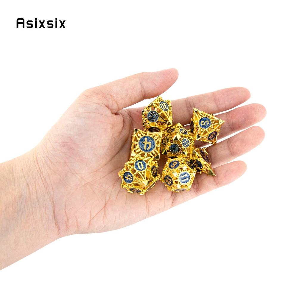 7 Pcs Yellow Blue Metal Dice Hollow Metal Polyhedral Dice Set Suitable for Role-Playing RPG    Board Game Card Game