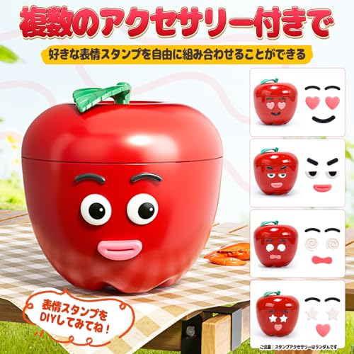 Cute Stone 74-Piece Pretend Play Set with Food Storage Box, Apple Design, and Stamp Creation, Includes Seafood, Vegetables, and Fruits, Educational To
