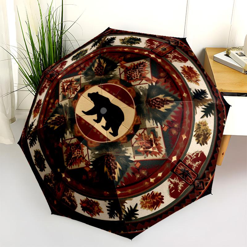 0106 Vintage Native American Style Animals  pattern, automatic folding umbrella, portable and foldable design, 8 ribs, a Christmas or birthday gift.