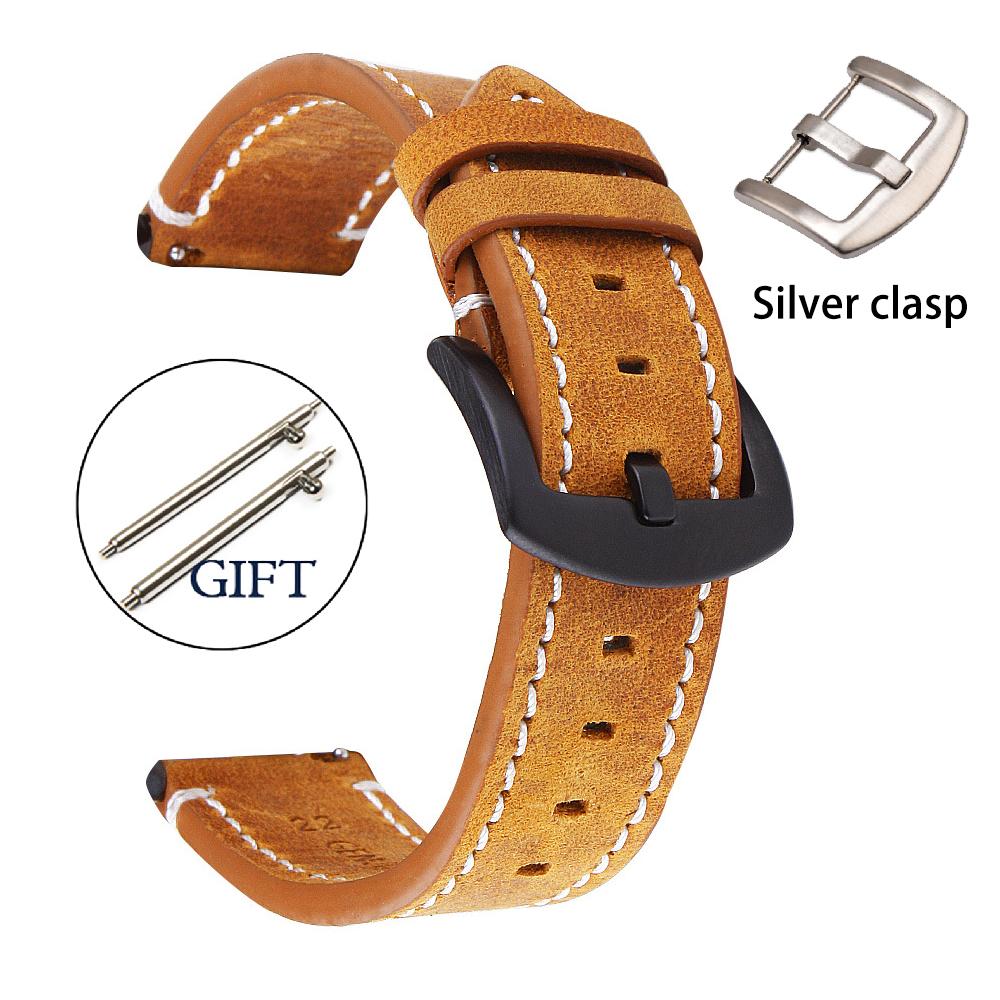 Genuine Retro Leather Watch Strap 20mm 22mm 24mm Vintage Strap 18mm Quick Release Men Universal Replacement Bracelet Accessories