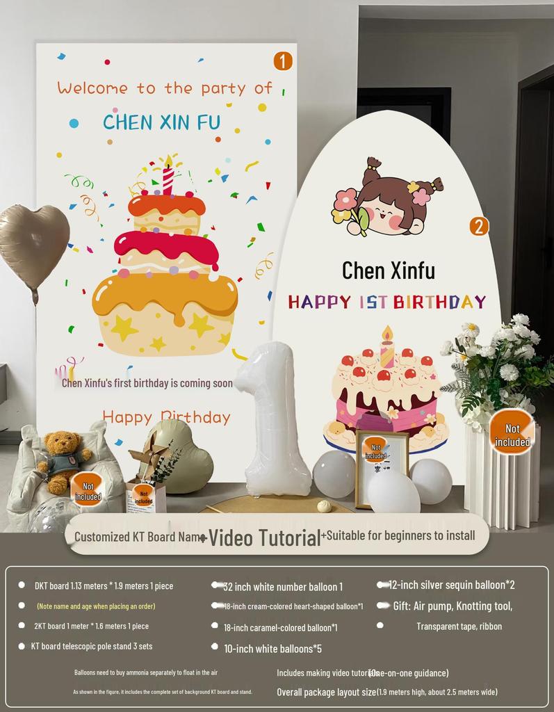 Korean Style First Birthday Decorations: Balloons & Backdrop for Boys & Girls