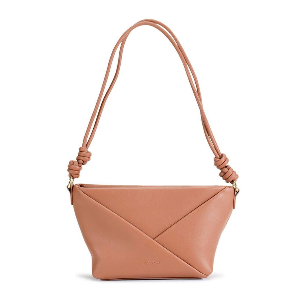 Barcos Shrink Leather Knot Design Shoulder Bag for Women, Made with Premium Cowhide Leather, Adjustable Length, Camel