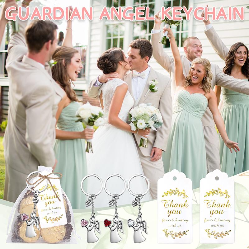 Angel Keychains With Organza Bags & Gift Tags For 30 Guests, Baby Shower Guest Gifts Baptism Favors Wedding Favors For Guests