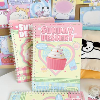 Mädchen Herz Horizontale Linie A5 Notizbuch 2 Stück Retro Spiralbindung Schüler Klassenzimmer INS Stil