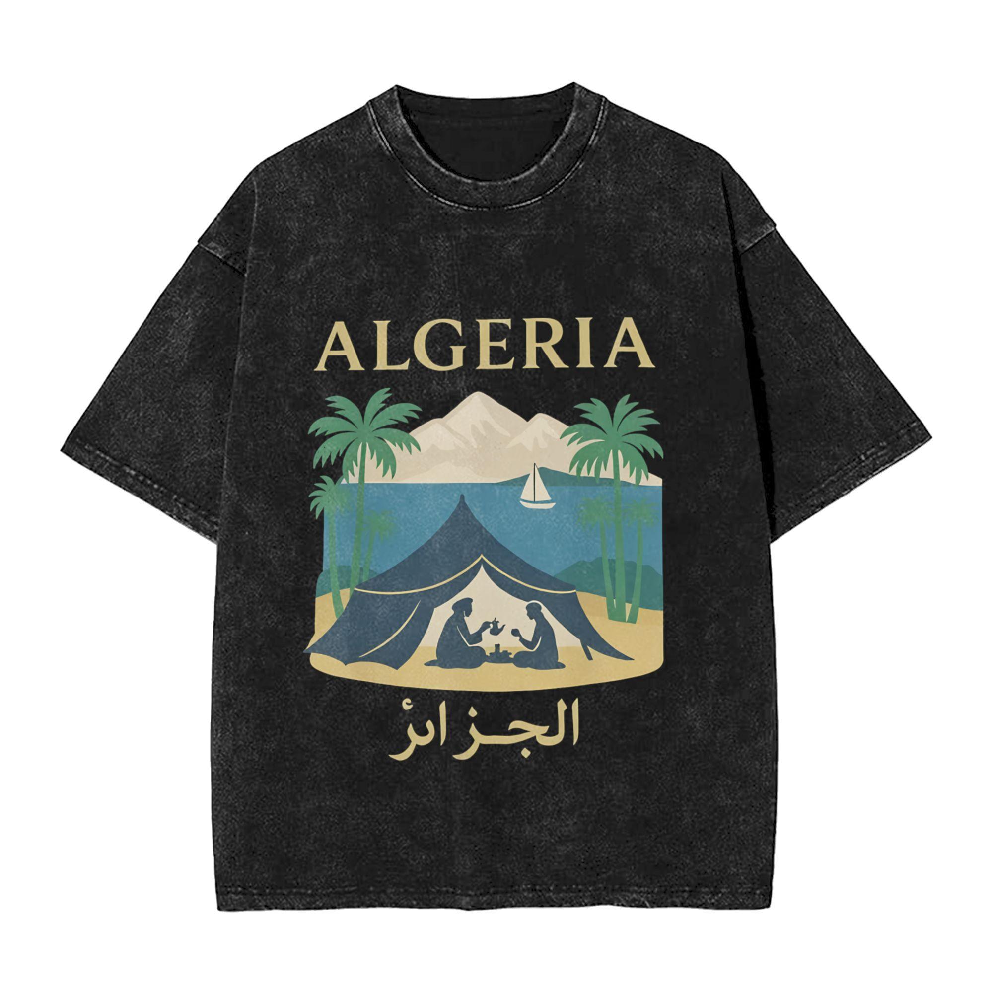 Algeria Mens T Shirt Washed Crazy Tee Shirt Short Sleeve Crew Neck TShirts Cotton Printing Clothes 2XL