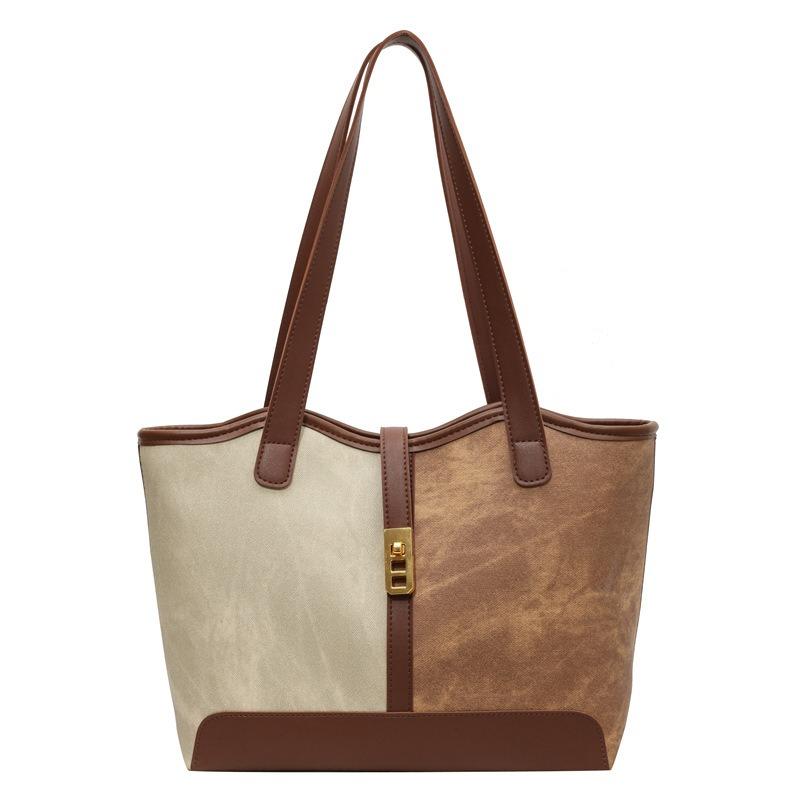 Hugh Retro Idle Large-capacity Bag Women's New Contrasting Color Fashion Tote Bag Commuter Shoulder Armpit Bag
