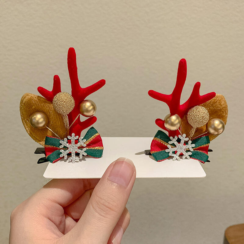 1pair Christmas Red Antler Hair Clip Accessories for Kids Side Hair Clip for Children's Hair