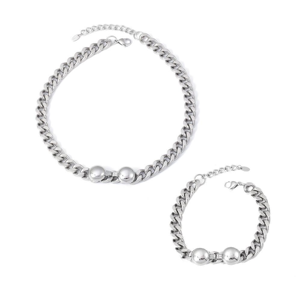Chic European & American Fashion Stainless Steel Necklace & Bracelet Set - Light Luxury Decorative Chain