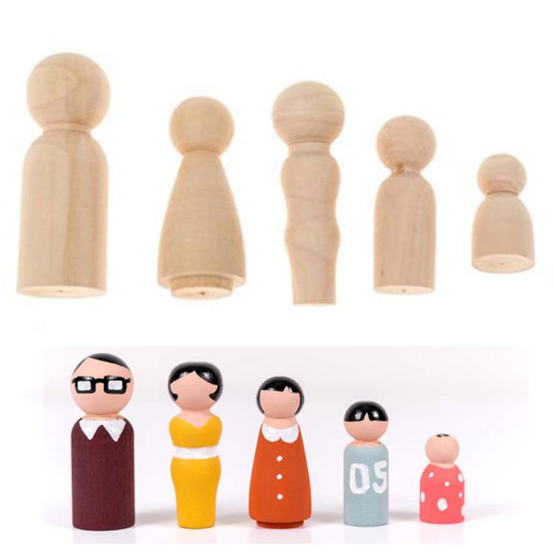 Family Peg Dolls Wooden Unpainted DIY Decor Wedding Cake Topper Home Ornament Kids Toys Crafts