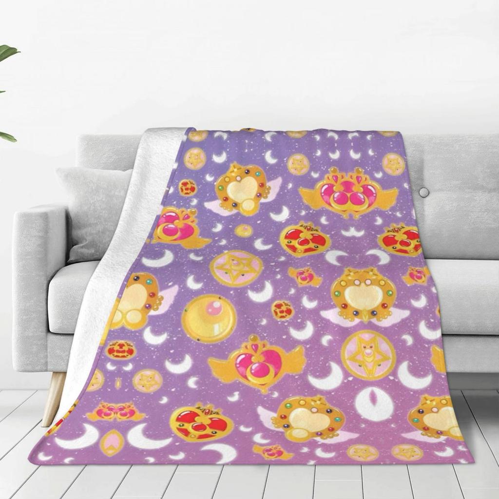 S-Sailor M-Moon Anime Kawaii Flannel Blanket Soft Warm Throw Blanket for Home Decor Airplane Travel Novelty Bedspread Sofa Bed